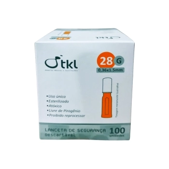 LANCETA DE SEGURANÇA DESC 28G 0,36X1,5MM C/100UND LARANJA