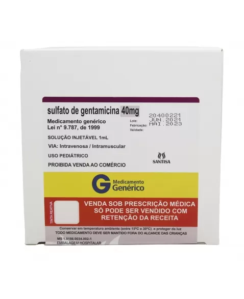 SULFATO GENTAMICINA 40MG 1ML C/100AM