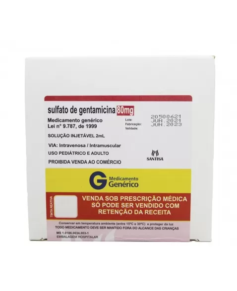 SULFATO GENTAMICINA 80MG 2ML C/100AMP