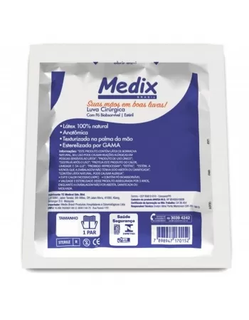 LUVA CIRURGICA LATEX C/PO MEDIX TAM 8.0 01 PAR