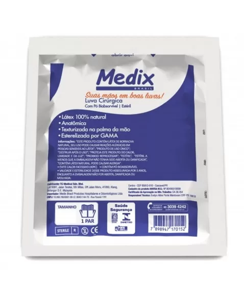 LUVA CIRURGICA LATEX C/PO MEDIX TAM 8.0 01 PAR