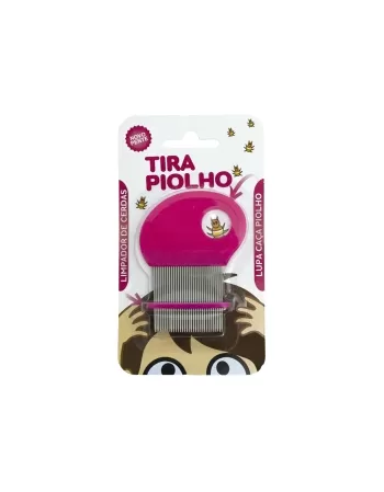 PENTE DE ACO TIRA PIOLHO (ROSA) C/ LUPA E C/ LIMPA CERDAS