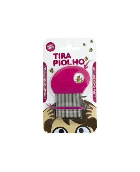 PENTE DE ACO TIRA PIOLHO (ROSA) C/ LUPA E C/ LIMPA CERDAS