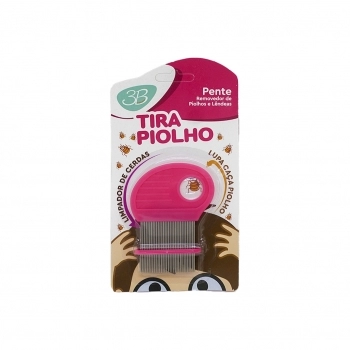 PENTE DE ACO TIRA PIOLHO (ROSA) C/ LUPA E C/ LIMPA CERDAS